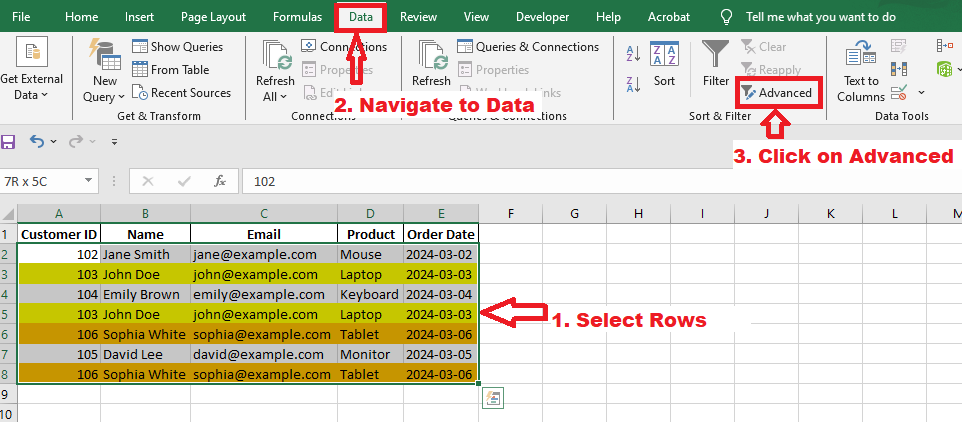 advanced filter steps to remove duplicate data in excel advanced filter steps
