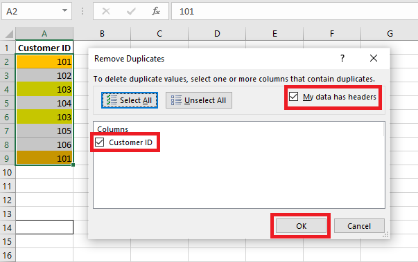 steps to remove duplicate data from column in excel using Remove duplicates feature steps to remove duplicate data from column in excel