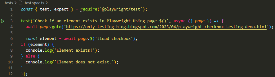 Check if an element exists in Playwright Using $() function