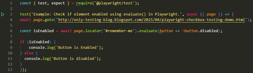 Check if element enabled using evaluate() in Playwright