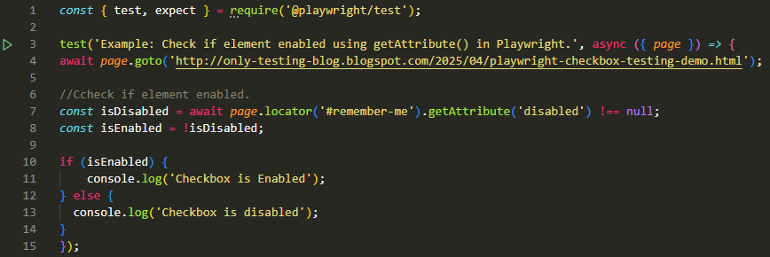 Check if element enabled using getAttribute() in Playwright