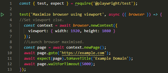 Maximize browser using viewport in playwright