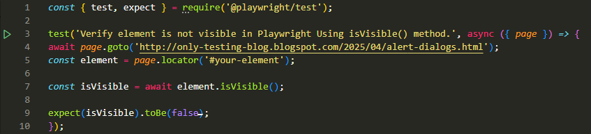 Verify element is not visible in Playwright Using isVisible() method