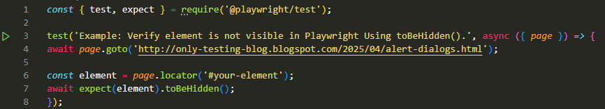 Verify element is not visible in Playwright Using toBeHidden()