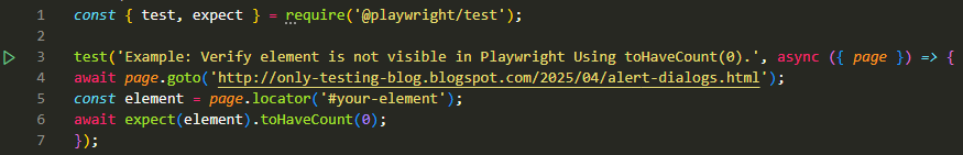Verify element is not visible in Playwright Using toHaveCount(0)