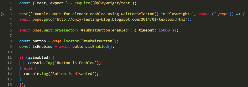 Wait for element enabled using waitForSelector() in Playwright