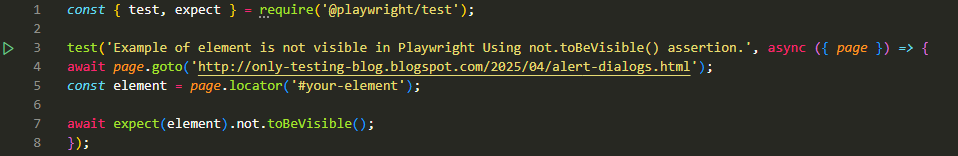check element is not visible in Playwright Using not.toBeVisible() assertion