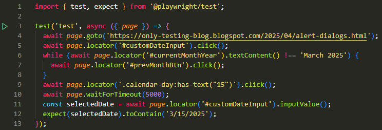 code to select date from the custom date picker