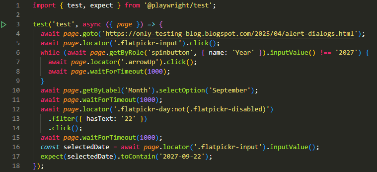 code to select date from the third party date picker