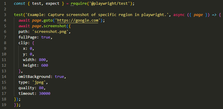 Example: Capture screenshot of specific region in playwright