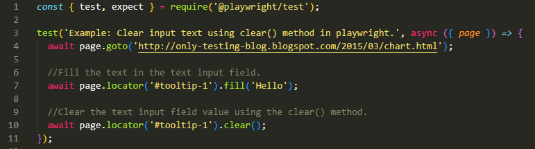 Clear input text using clear() method in playwright