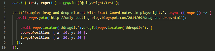 Drag and drop element With Exact Coordinates in playwright