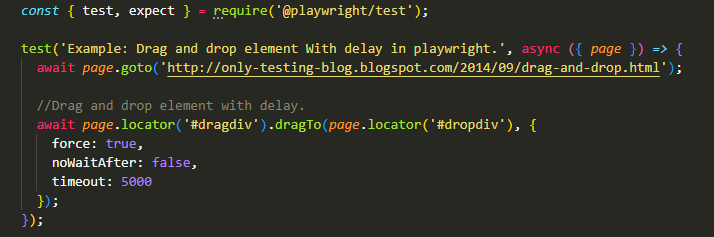 Drag and drop element With delay in playwright