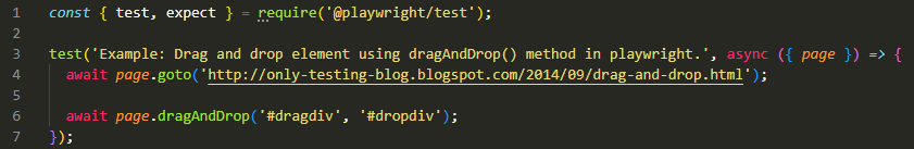 Drag and drop element using dragAndDrop() method in playwright