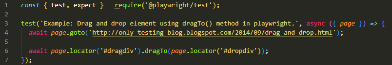 Drag and drop element using dragTo() method in playwright