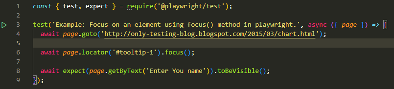 Focus on an element using focus() method in playwright