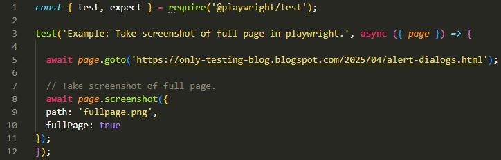 Example: Take screenshot of full page in playwright