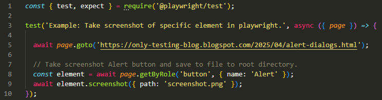 Example: Take screenshot of specific element in playwright