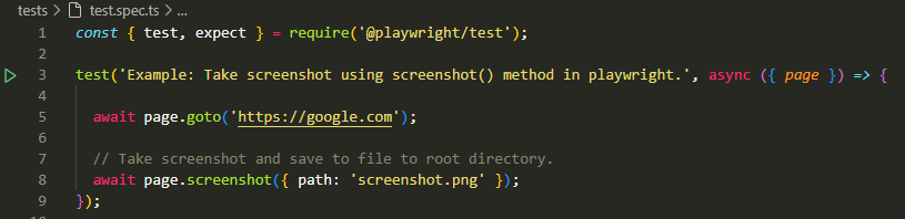 Example: Take screenshot using screenshot() method in playwright