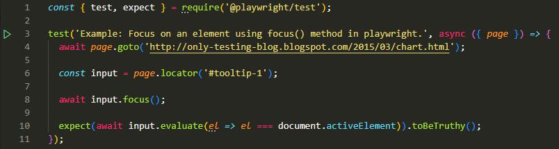Verify focus using javascript in playwright
