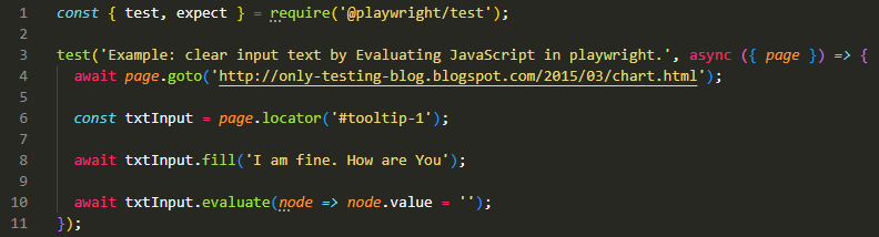 clear input text by Evaluating JavaScript in playwright