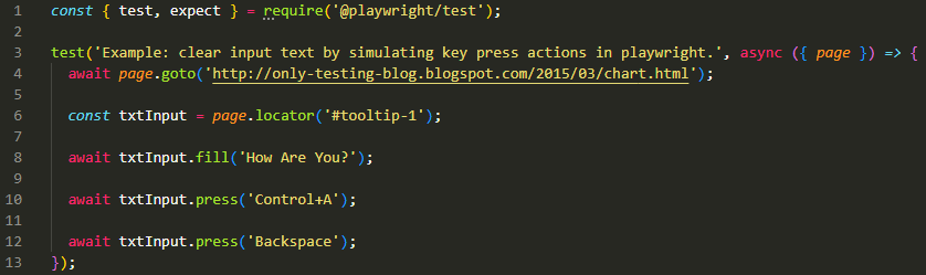 clear input text by simulating key press actions in playwright