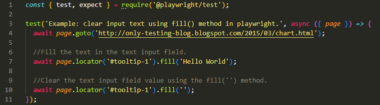 clear input text using fill() method in playwright