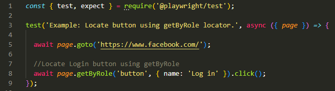 Locate button using getByRole locator in playwright