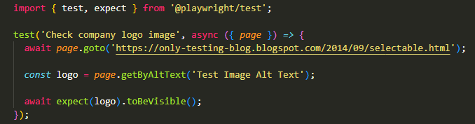 Locate image using getByAltText locator in Playwright.