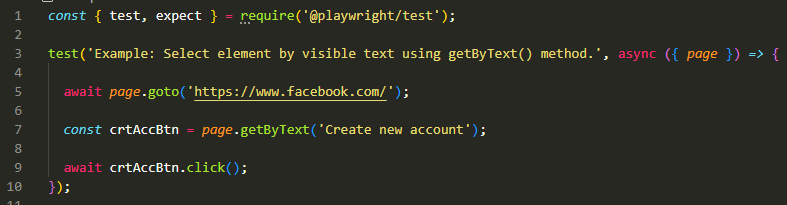 text selector by visible text using getByText() method in playwright