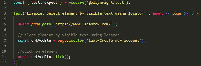 Select element by visible text using locator in playwright.
