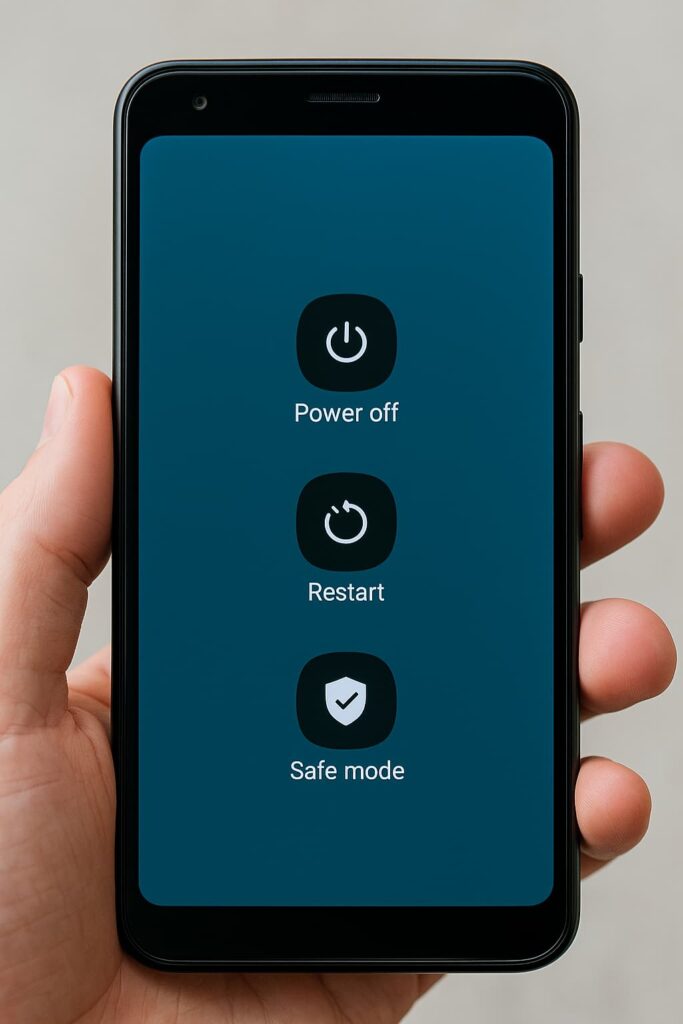 Illustration showing how to boot into safe mode on an Android phone