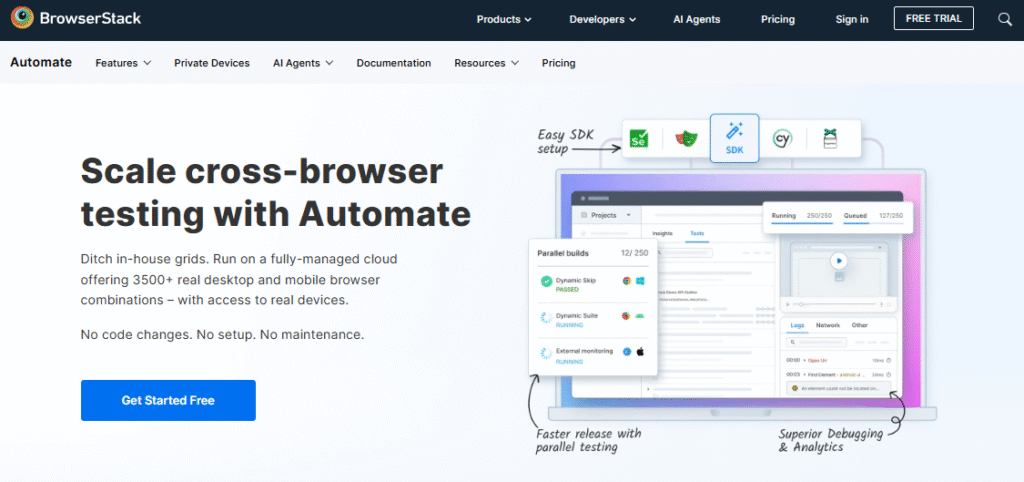 BrowserStack test recorder and visual validation interface