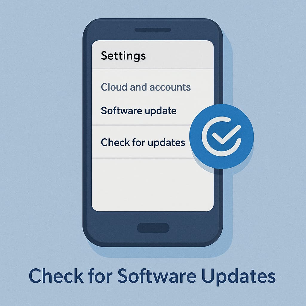 Illustration showing a smartphone checking for software updates with progress icons and settings gear