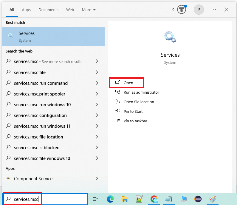 Open Windows Services Manager from the Start Menu in Windows 10/11