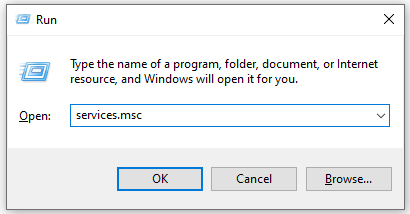 Using Run dialog box to open Windows Services Manager with services.msc