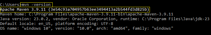 Verify Apache Maven installation by running mvn -version command for Playwright Java setup