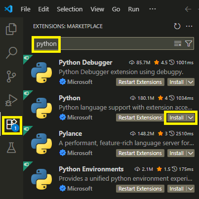 Installing Python extension from VS Code marketplace for Playwright Python testing