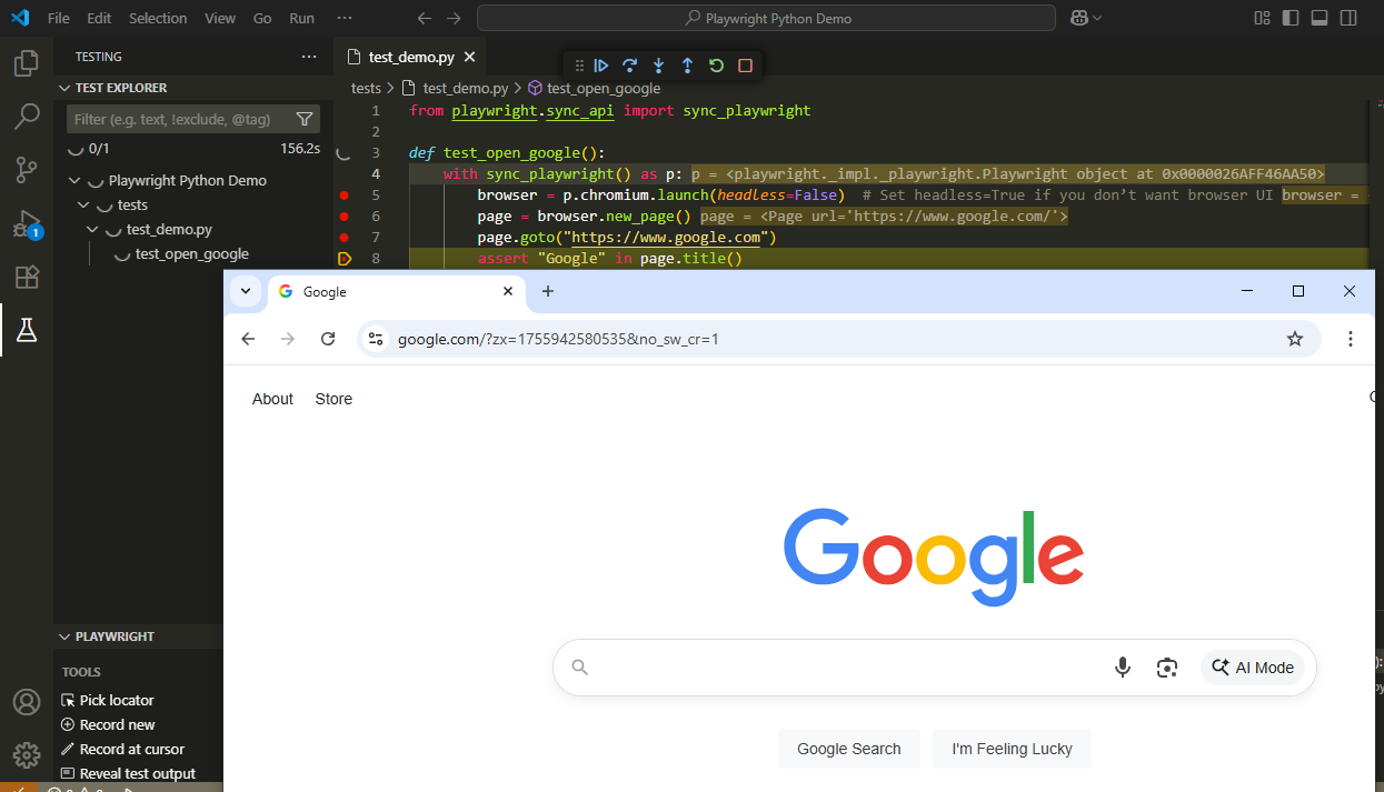 Playwright Python tutorial for beginners showing automated browser testing and VS Code setup