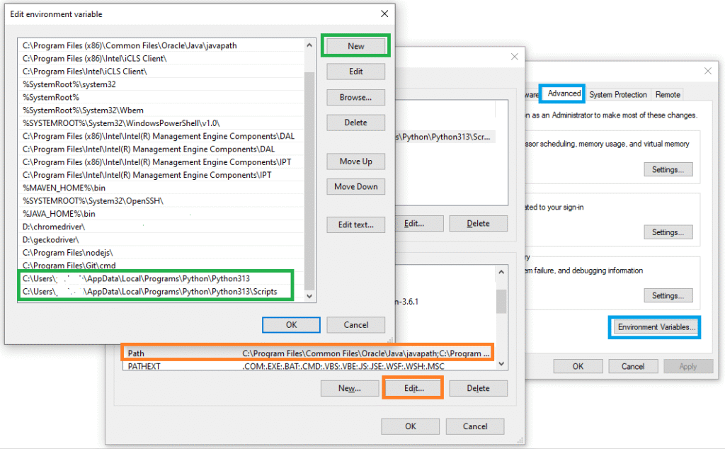 Windows environment variables window to set Python installation PATH for Playwright Python