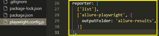 Configure Allure Reporter and allure-results directory in playwright.config.js file