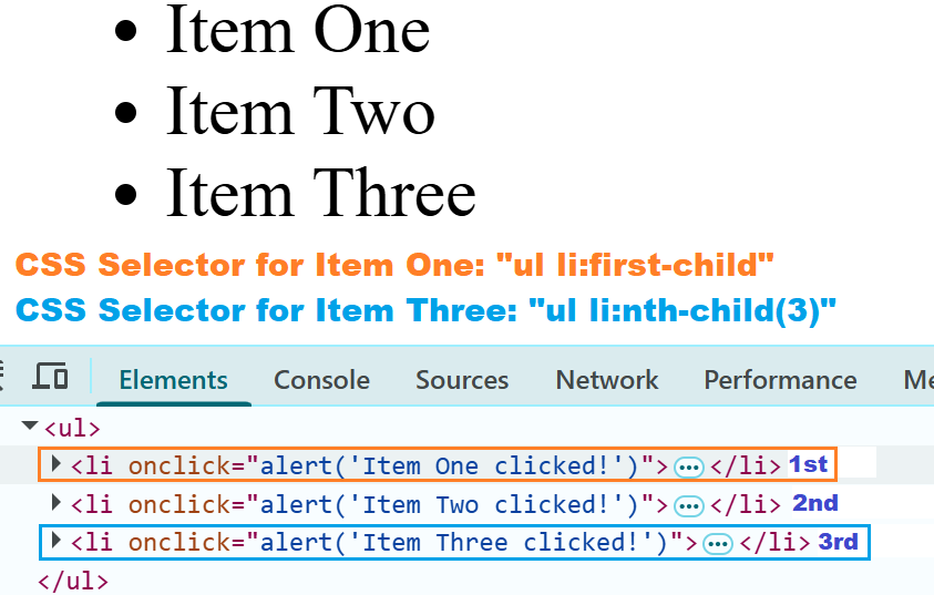 Inspecting list items to locate CSS selector using pseudo-class selectors in Playwright Java