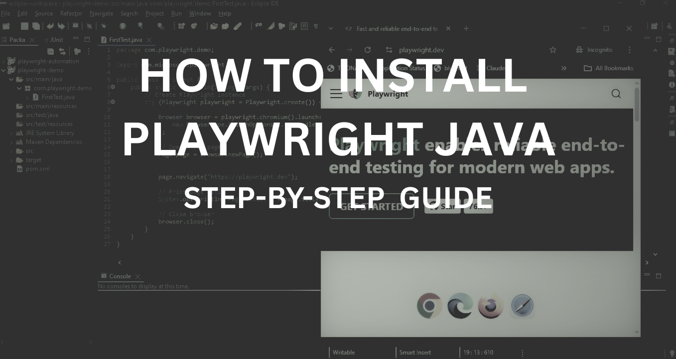 Step-by-step Playwright Java install showing IDE and terminal configuration