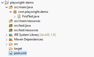 Playwright project structure in Eclipse using Java with Maven pom.xml