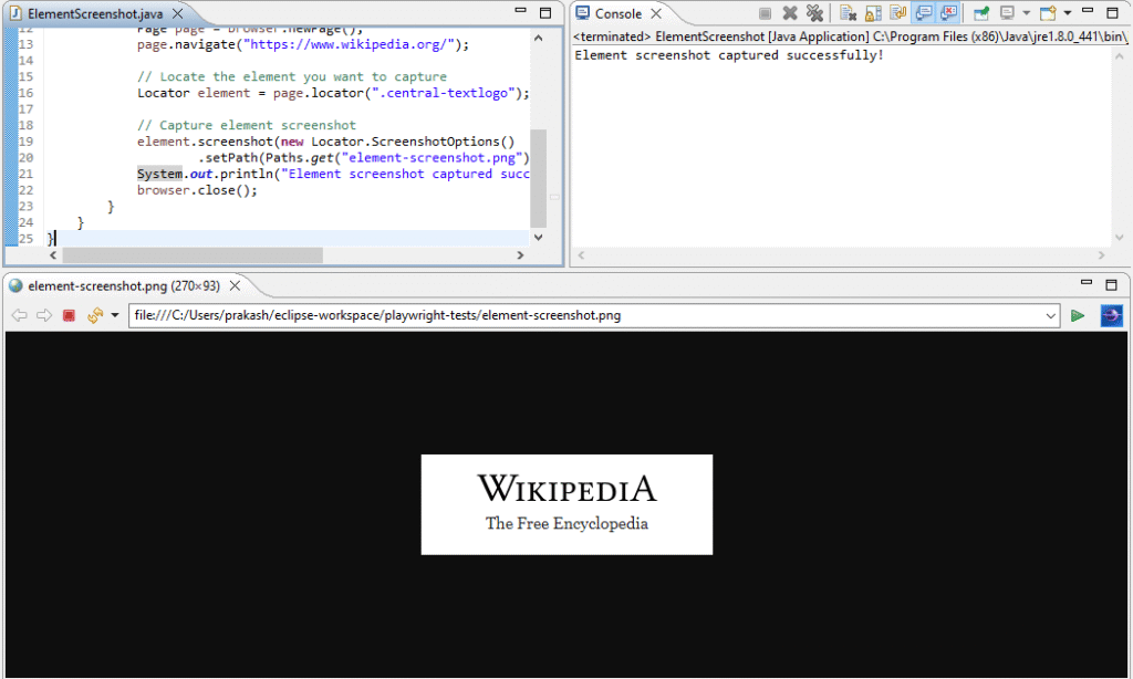 Capture element screenshot using Playwright Java locator