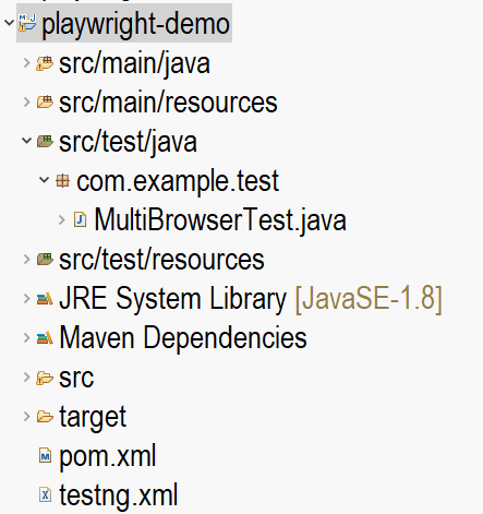 Maven project structure for Playwright TestNG cross-browser testing