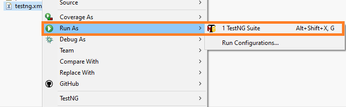 Select Run As TestNG Test option in Eclipse to execute Playwright automation test