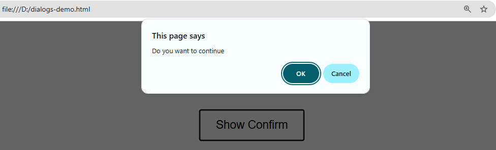 Playwright Java confirm dialog example