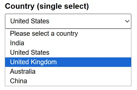 HTML select dropdown structure used for Playwright Java automation