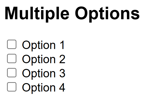 Screenshot of multiple checkbox options from Option 1 to Option 4 for Playwright Java automation practice.